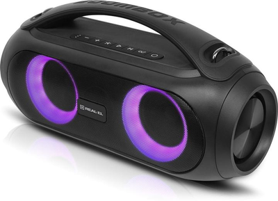 Колонка портативна REAL-EL X-745, 2 x 20 Вт, пластиковий корпус, Bluetooth, USB, IPX5, живлення від акумулятора, 3000мА * год, Black