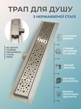 Трап для душу душової кабіни підлоговий лінійний 60см крапля Aqua Link із сифоном антизапах база з високоякісної нержавіючої сталі ss304 трапи в душ душову кабіну