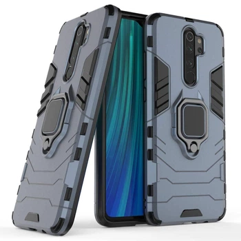 Чехол Iron Ring для Xiaomi Redmi Note 8 Pro противоударный бампер с подставкой кольцом Dark-Blue