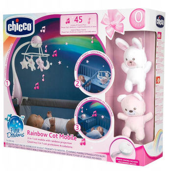 Карусель на ліжечко Chicco First Dream 3 в 1 Веселка Рожева (8058664153268)