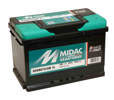 Аккумулятор 6СТ-80A MIDAC HERMETICUM, 12V, 80Ah (-/+) евро, Мидак Герметикум, 12В, 80Ач, EN720А