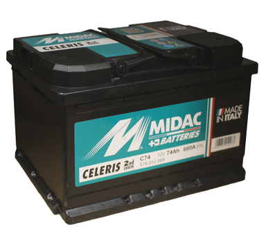 Аккумулятор 6СТ-74A MIDAC CELERIS, 12V, 74Ah (-/+) евро, Мидак Селерис, 12В, 74Ач, EN660А