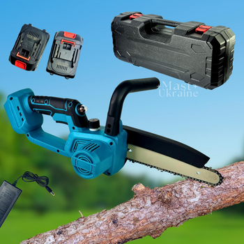 Аккумуляторная цепная мини пила 8" Electric Chain Saw, садовая электропила з 2 аккумуляторами 48V в кейсе ECW-48-Blue
