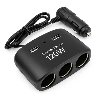 Разветвитель прикуривателя для авто на 3 гнезда Olesson 1511 |2xUSB, 12V-24V| Black
