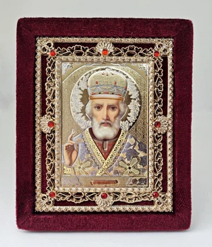 Икона на подставке "Святой Николай Чудотворец" с бархатной отделкой, 17х14х2 см