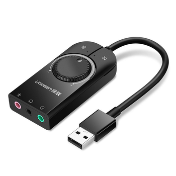 Зовнішня звукова карта Ugreen USB 2.0 c регулятором гучності CM129 (Чорна, 15см)
