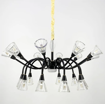 Подвесной светильник с закрученными рожками в черном каркасе | Line F | Арт. H9866/10+10 BK
