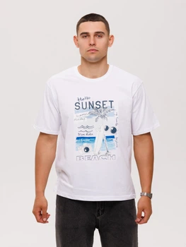 Футболка бавовняна довга чоловіча НатаЛюкс Hello sunset 4XL Біла з принтом (1218023200071)