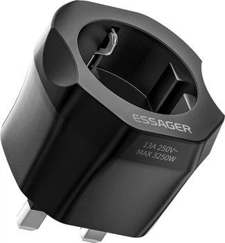 Адаптер для розетки ESSAGER Universal adapter EU Female -> UK Male Black (ECTZH-YCC01-Z)