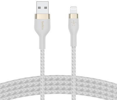 Кабель USB-A > Lightning заряджання/синхронізації Belkin 1м, плетений, силіконовий, з ремінцем на магніті, білий