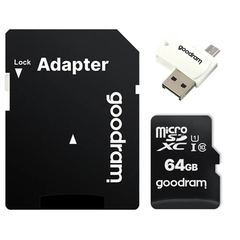 Карта памяти MicroSDXC 64GB UHS-I Class 10 Goodram + SD-adapter + OTG Card reader (M1A4-0640R12)
