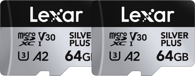 Набор карт памяти Lexar Professional microSDXC SILVER Plus 64GB UHS-I A2 V30 U3 4K 2 шт. (LMSSIPL064G-B2ANG)