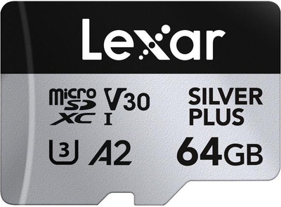 Карта памяти Lexar Professional microSDXC SILVER Plus 64GB UHS-I A2 V30 U3 4K (LMSSIPL064G-BNANG)