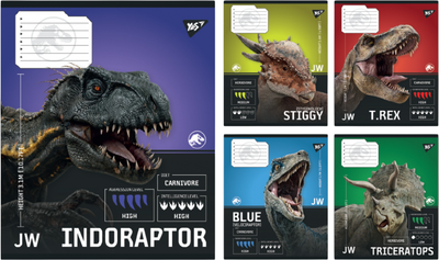 Набор тетрадей ученических YES JURASSIC WORLD Strength and Power A5 12 листов в клетку x 25 шт (4823092292612)