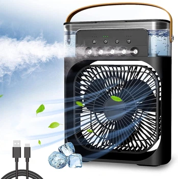 Вентилятор-кондиционер с распылителем водяного тумана и LED подсветкой USB Black