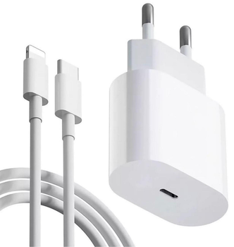 Комплект швидкого заряджання 20W для Apple iPhone 8 X 11 12 13 14 Plus Pro Max Мережний зарядний пристрій адаптер блок Type-C 20W USB-C Power Adapter Кабель заряджання 1М Type-C to Lightning