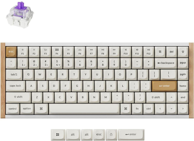 Клавіатура Keychron K2HE 81Key, Gateron Double-Rail Magnetic Nebula, WL/BT/USB-A, QMK, Hot-swap, RGB, дерево, білий (K2H-Q1-UA)