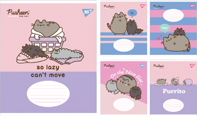 Набір зошитів учнівських YES Pusheen The Cat A5 12 аркушів у косу лінію x 25 шт (4823092292124)