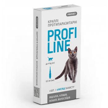 Капли для кошек PROVET PROFILINE до 4кг 4пип по 0,5мл от блох и клещей