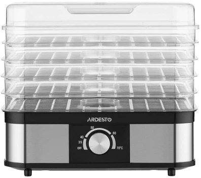 Сушарка для продуктів Ardesto 245Вт, піддонів - 5x3см, макс - 70°С, пластик, чорний+нерж