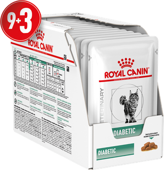 Упаковка дієтичного корму для кішок при цукровому діабеті Royal Canin Veterinary DIABETIC (скибочки в соусі) 12 шт х 85 г (9003579011980) (9003579027813)