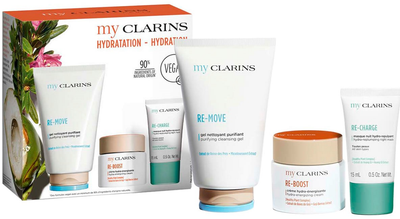 Набір для догляду за обличчям My Clarins Гель очищуючий Re-move 125 мл + Крем для обличчя Re-boost 50 мл + Маска на ніч Re-charge 15 мл (ZES3666057327285)