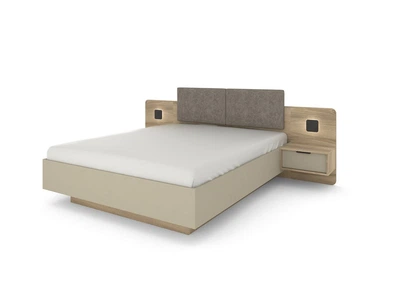 Кровать (каркас) Perfect Home Летто / Letto 160 двухспальная с тумбами прикроватными и подсветкой Дуб терра темный/серый каменный