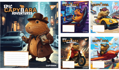 Набір зошитів учнівських YES Epic Capybara A5 18 аркушів у лінію x 25 шт (4823092296030)