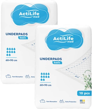 Набір одноразових гігієнічних пелюшок для дорослих ActiLife Med Basic 60х90 см 10 шт х 2 шт (4820174981907)