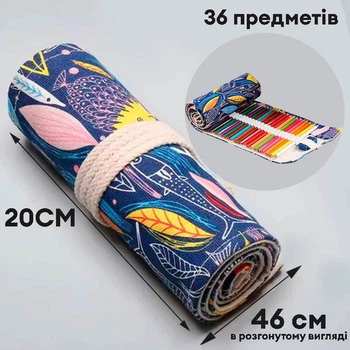 Пенал-рулон тканевий для олівців Monet на зав'язках 36 шт Fish синій (C36TF2895)