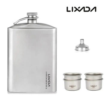 Фляга титановая для алкогольных крепких напитков Lixada titanium 260 мл с титановыми рюмками 4 шт по 35 мл воронка и чехол