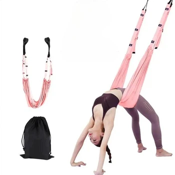 Подвесной регулируемый гамак для йоги и фитнеса Air Yoga Rope, гамак-резинка с ремнями для аэройоги YGR-12-Pink/Black