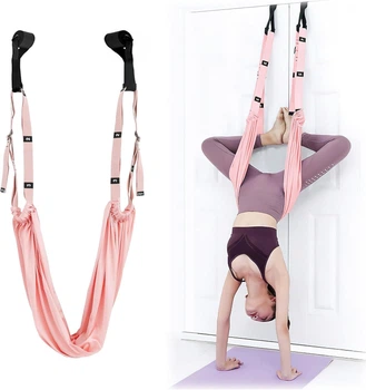 Гамак-резинка с ремнями для аэройоги Air Yoga Rope, подвесной регулируемый гамак для йоги и фитнеса AYR-521-12-Pink/Black