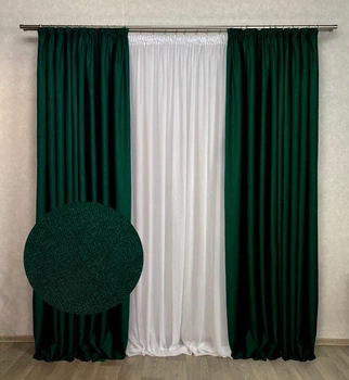 Комплект штор Льон-Рогожка, 200x270 колір смарагдовий №75 , 2шт