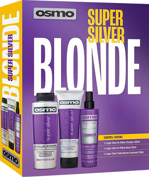 Набір проти жовтизни для освітленого і сивого волосся Osmo Super Silver Шампунь 300 мл + Маска  250 мл + Засіб для відновлення 250 мл (5035832020150)