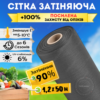 Сетка солнцезащитная 1,2х50м Bradas 90% для затенения растений огорода теплиц навеса беседки от солнца серая