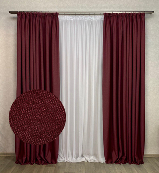 Комплект штор Льон-Рогожка, 200x280 колір бордовий №82 , 2шт
