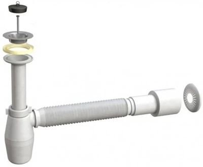 Сифон для раковини Aqua Factory з пробкою 5/4" зі спаяною гофрою d40/50 3426UA54GR