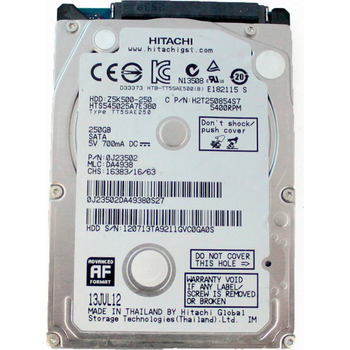 Накопитель HDD 2.5" SATA 250GB Hitachi (HGST) Travelstar Z5K500 5400rpm 8MB (HTS545025A7E380) Refurbished