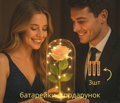 Роза в колбе ночник с LED подсветкой подарок на День Матери три батарейки в комплекте подарок маме подарок девушке лампа в спальню розовый 2100038.