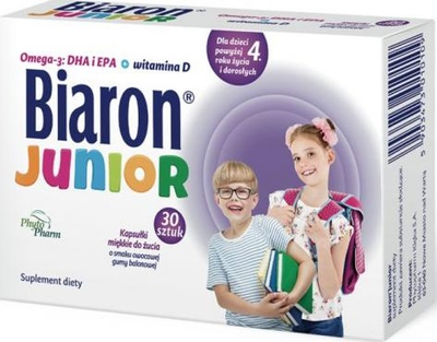 Suplement diety Phytopharm Klęka Biaron Junior Omega-3 + Witamina D 30 kapsułek do żucia (5901785305784)