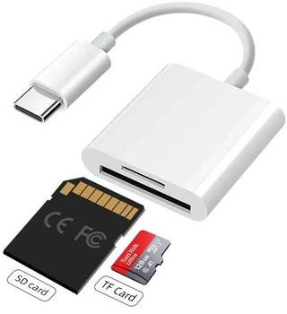 Адаптер Type-C для карт пам'яті SD/TF Card Reader перехідник для iPhone 15 16 17 plus air pro max iPad Samsung Xiaomi Huawei Meizu Oppo Vivo Google USB-C на кардридер SD Card camera