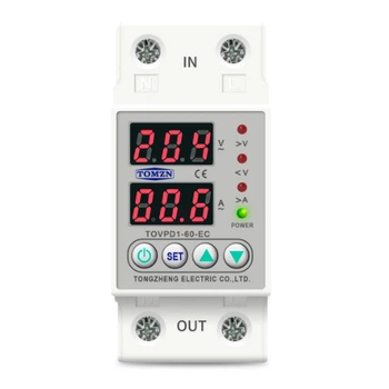 Реле контролю напруги і струму з РК TOMZN TOVPD1-60-EC 220В 63А 2DIN White (537202)