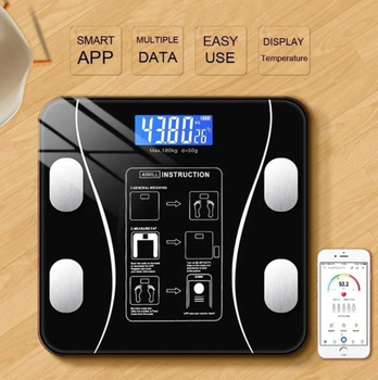 Умные напольные фитнес весы электронные Fitnes Scale One 8003 до 180 кг Bluetooth с приложением Черный с серебристым