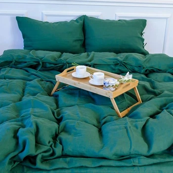 Простынь на резинке MirSon односпальная 70x190+10 см Natural Linen Green Apple Лен (2200007102556)
