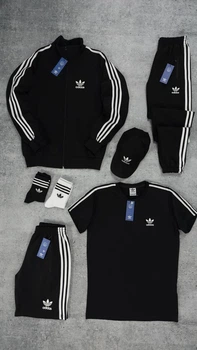 Комплект 7 в 1 Adidas кофта штани футболка шорти кепка носки 2 парі M чорний