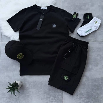 Костюм чоловічий літо шорти кепка футболка і 2 пари носків Stone Island L чорний