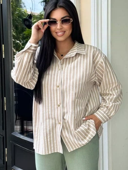 Стильна oversize сорочка на кнопках casual INNOE 300055-1, р. 50/52 Бежевий