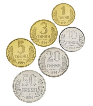 Набор монет Узбекистан набор из 6 монет 1994 AU-UNC 1, 3, 5, 10, 20, 50 тын