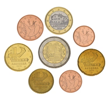 Набор монет Андорра набор из 8 монет евро 2014-2019 UNC 1, 2, 5, 10, 20, 50 центов, 1, 2 евро
